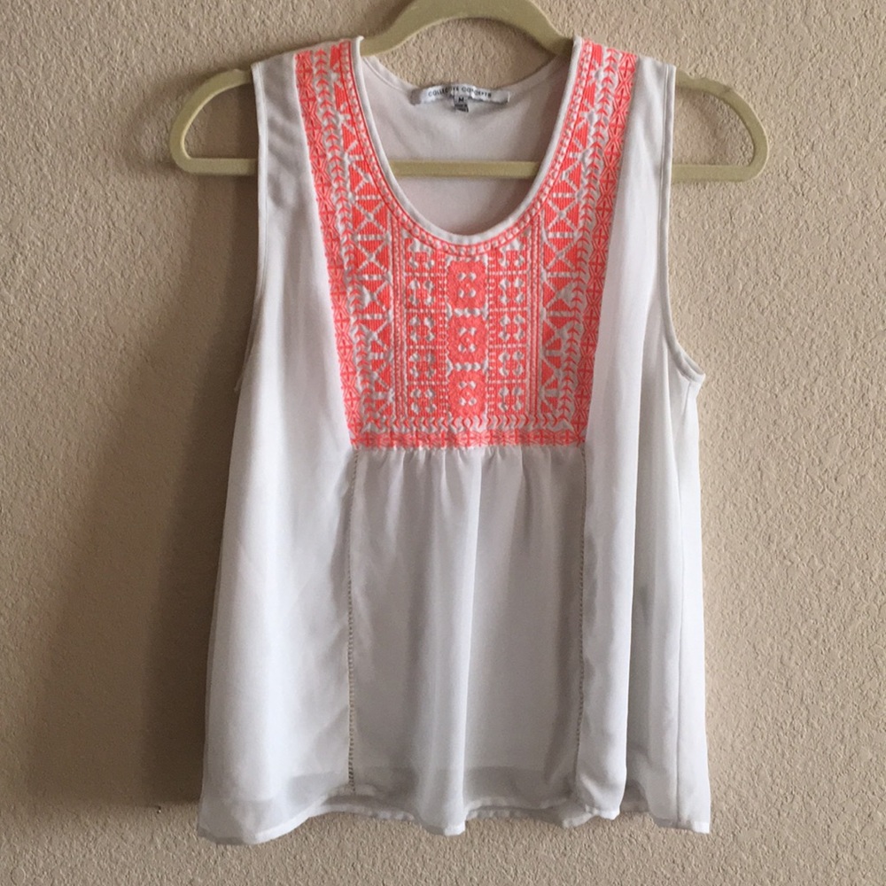 White flowy tank w/ embroidered front